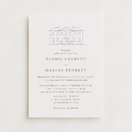 Convites Elegant Beige Venue Sketch Wedding Invitation