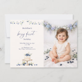 Convites Elegant Berry First Blueberry Birthday Cake Photo