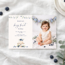 Convites Elegant Berry First Blueberry Birthday Cake Photo