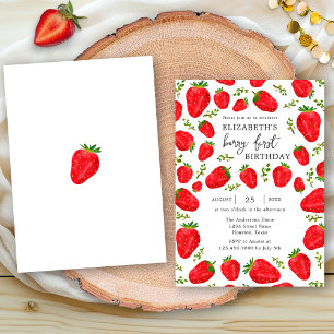 Convites Elegant Berry Primeiro Morango Vermelho Aniversári