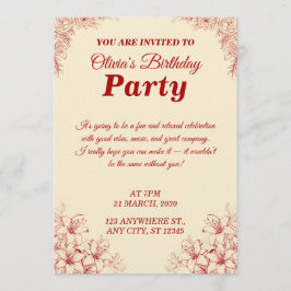 Convites Elegant Birthday Invitation Card – Custom Floral D