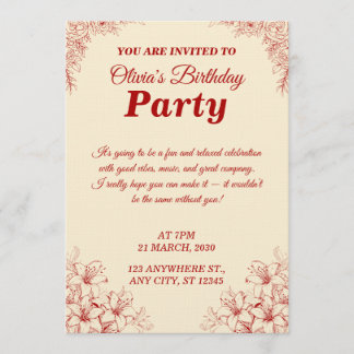 Convites Elegant Birthday Invitation Card – Custom Floral D