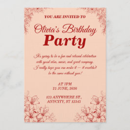 Convites Elegant Birthday Invitation Card – Floral Design