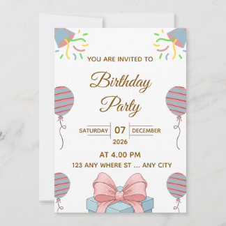 Convites Elegant Birthday Party Invitation with Balloons