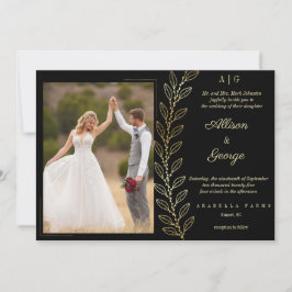 Convites Elegant Black and faux Gold, Photo Wedding