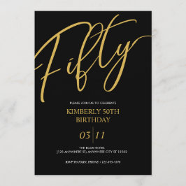 Convites Elegant Black and Gold 50th Birthday Party