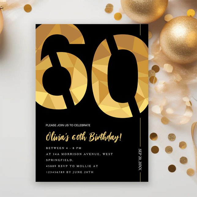 Convites Elegant black and gold 60th Birthday Party (Criador carregado)