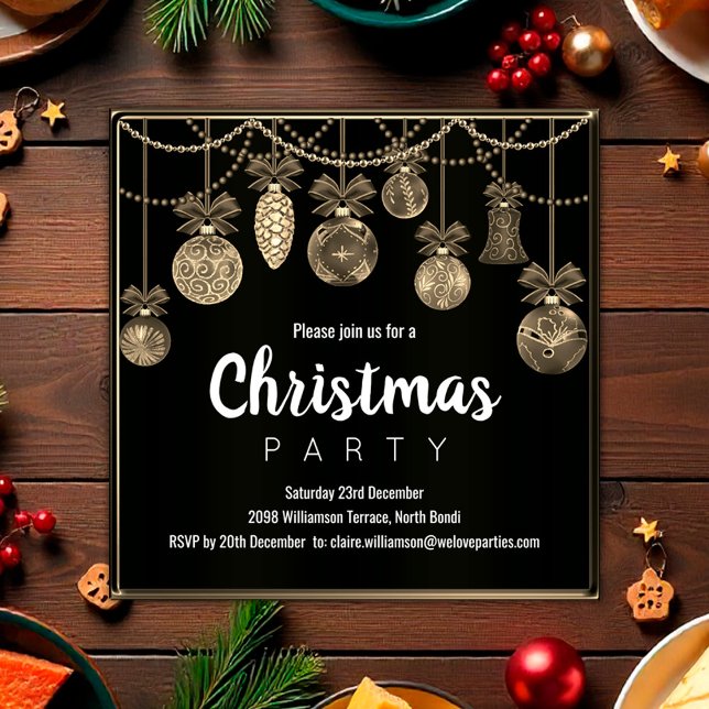Convites Elegant Black and Gold Christmas Invitation  (Elegant Black and Gold Christmas Party Invitation by the Olde Christmas Shoppe)