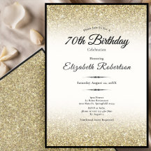 Elegant Black and Gold Glitter 70th Birthday 