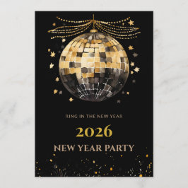 Convites Elegant Black and Gold New Year Invitation Card