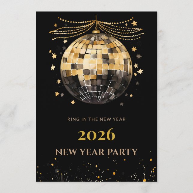 Convites Elegant Black and Gold New Year Invitation Card (Frente)