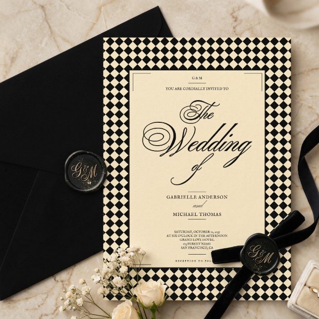 Convites Elegant Black and Ivory Old Money Style Wedding (Criador carregado)