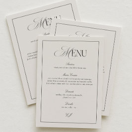 Convites Elegant Black and Ivory Wedding Menu Card