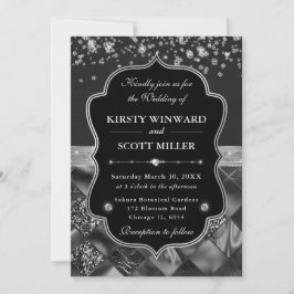 Convites Elegant Black and Silver with Diamonds Wedding