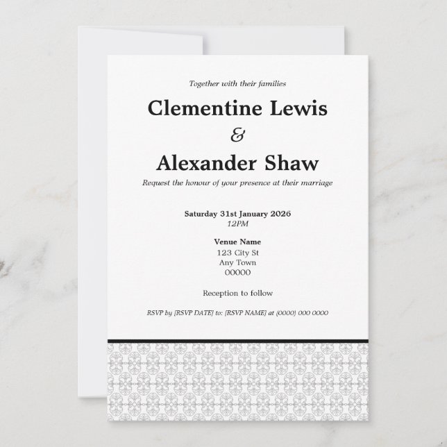 Convites Elegant Black and White Art Deco Style (Frente)