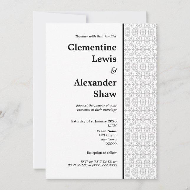 Convites Elegant Black and White Art Deco Style  (Frente)