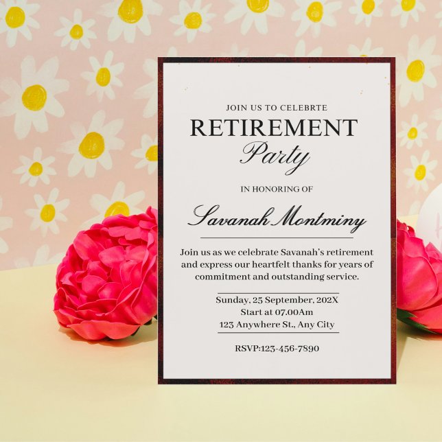 Convites Elegant Black and White Calligraphy Retirement Par (Elegant Black and White Calligraphy Retirement Par Invitation)