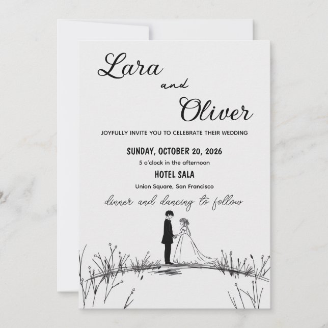 Convites elegant black and white chic wedding invittion (Frente)
