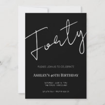 Elegant Black and White Forty 40th Birthday