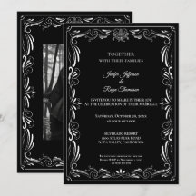 Elegant black and white Gothic wedding Invitation