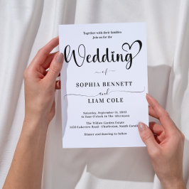 Convites Elegant Black and White Heart Script Wedding 
