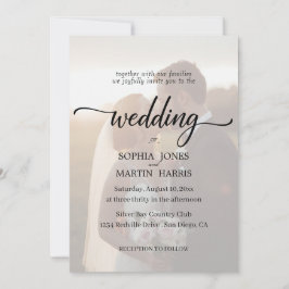 Convites Elegant Black and White Photo Overlay Wedding