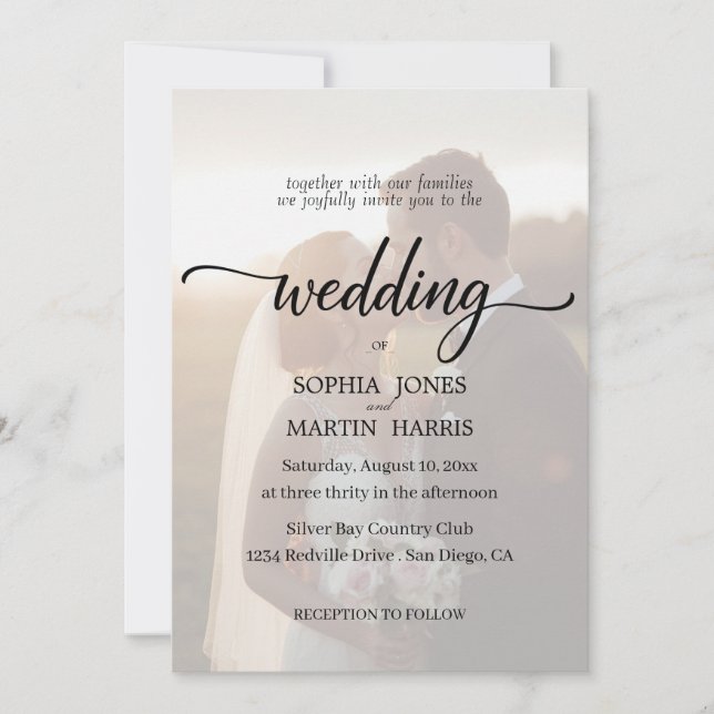 Convites Elegant Black and White Photo Overlay Wedding (Frente)