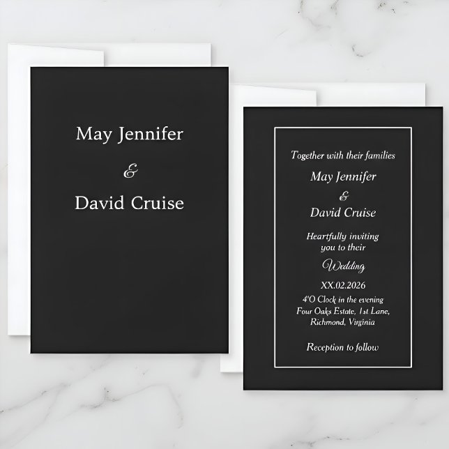Convites Elegant Black and White Premium Names Wedding (Criador carregado)