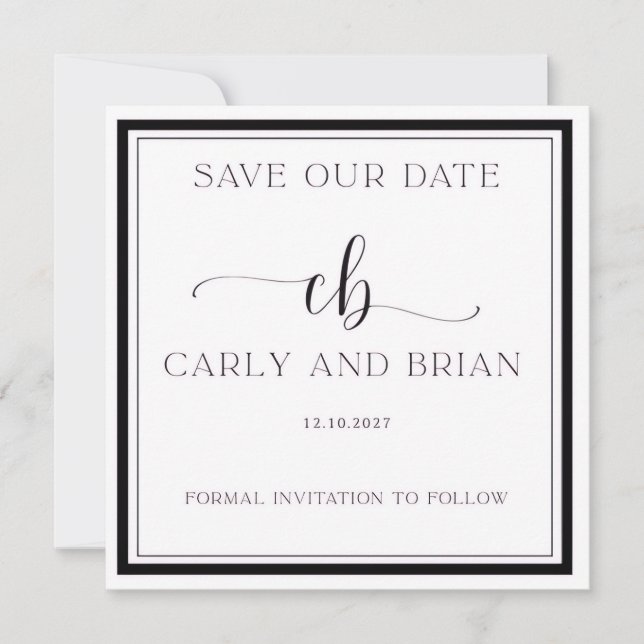 Convites Elegant Black and White Save the Date  (Frente)