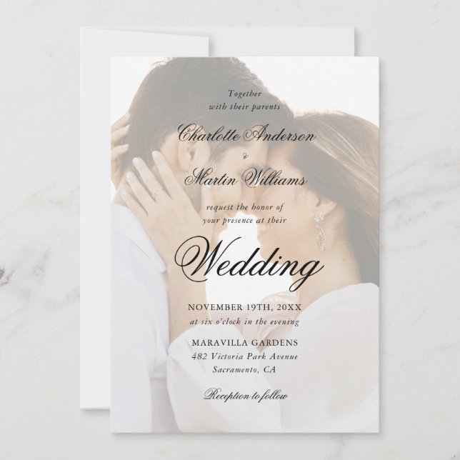 Convites Elegant Black and White Script 2 Photo Wedding (Frente)