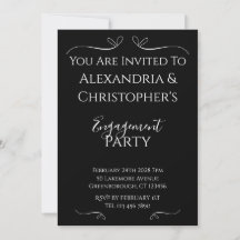 Elegant Black and White Script Engagement Party