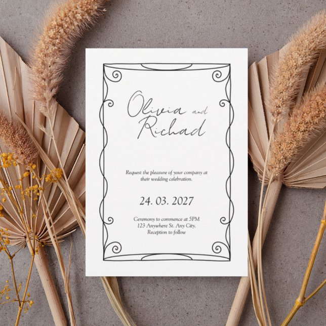 Convites Elegant Black and White Script Wedding Invitation  (Criador carregado)