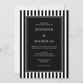 Convites Elegant Black And White Stripes Wedding