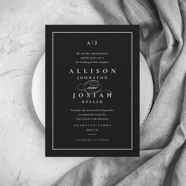 Convites Elegant Black and White Wedding (Criador carregado)