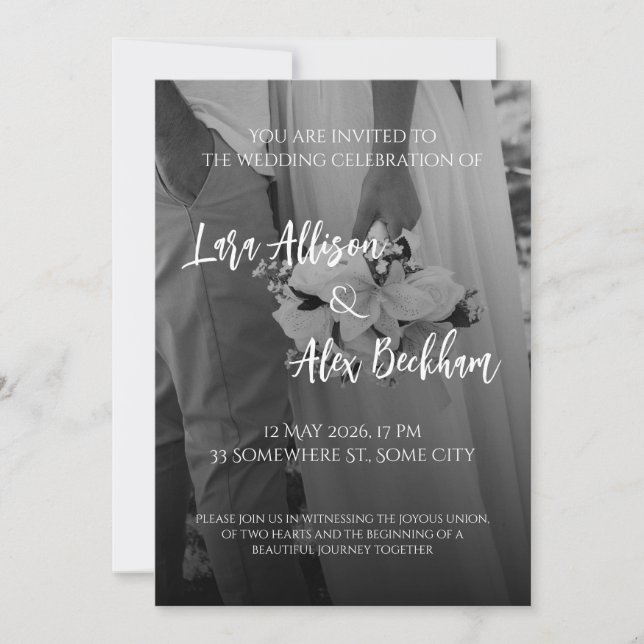 Convites Elegant Black And White Wedding Invitation (Frente)