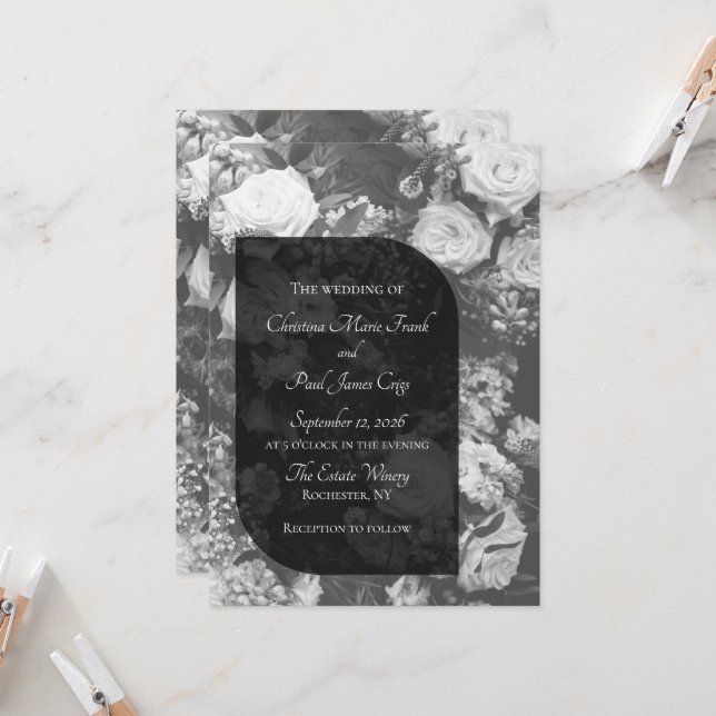 Convites Elegant Black and White Wedding Invitation (Frente/Verso In Situ)