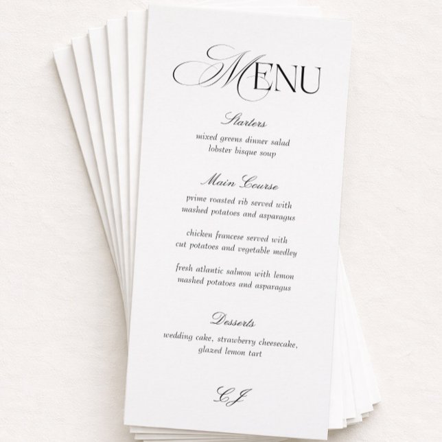 Convites Elegant Black and White Wedding Menu Card (Criador carregado)