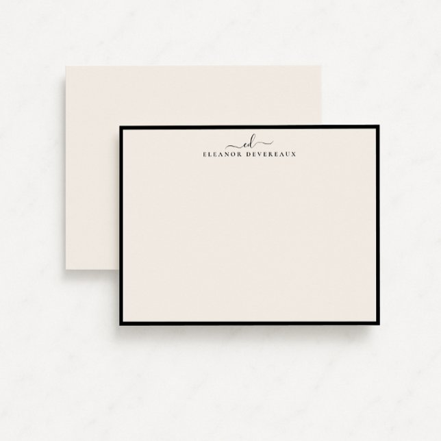Convites Elegant Black Border Monogram Note Card (Criador carregado)