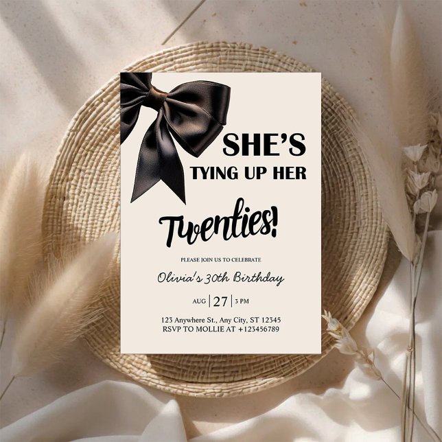 Convites Elegant Black Bow 30th Birthday Invitation (Criador carregado)