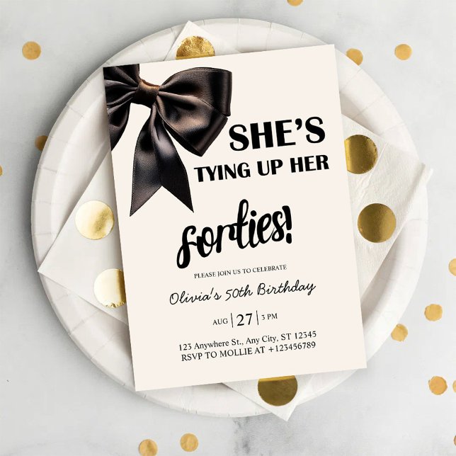 Convites Elegant Black Bow 50th Birthday Invitation (Criador carregado)