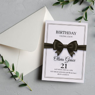 Convites Elegant Black Bow Birthday Invitation