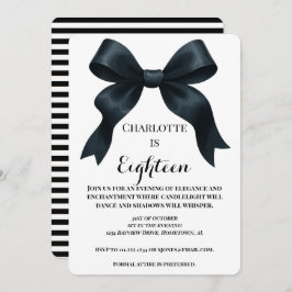 Convites Elegant Black Bow Birthday Invite - Black Stripe