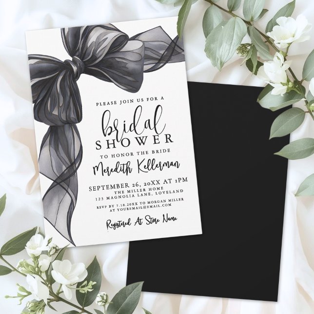 Convites Elegant Black Bow Bridal Shower (Elegant Black Bow Bridal Shower Invitation)