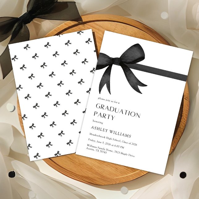 Convites Elegant Black Bow Graduation Party (Criador carregado)