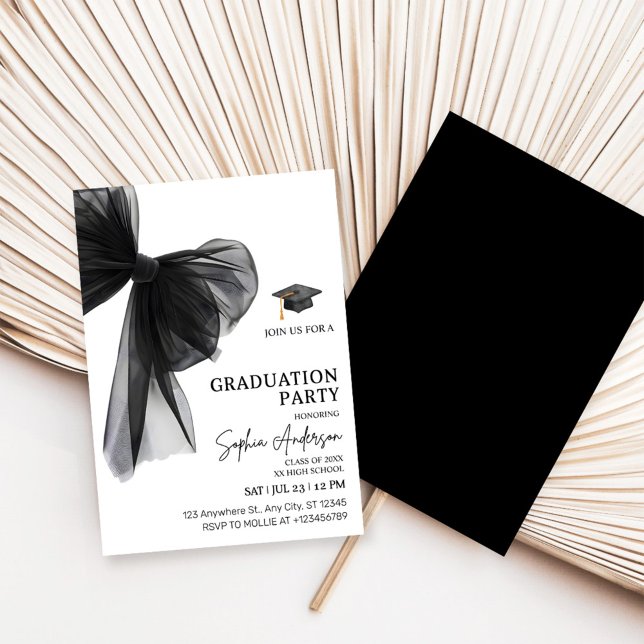 Convites Elegant Black Bow Graduation Party (Criador carregado)