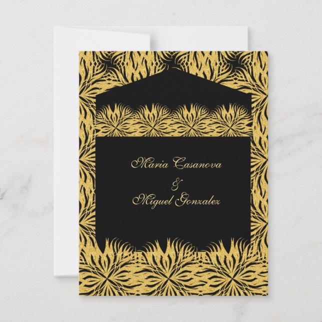 Convites elegant black card gold star flower (Frente)