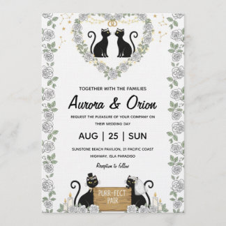 Convites Elegant black cat wedding invitation