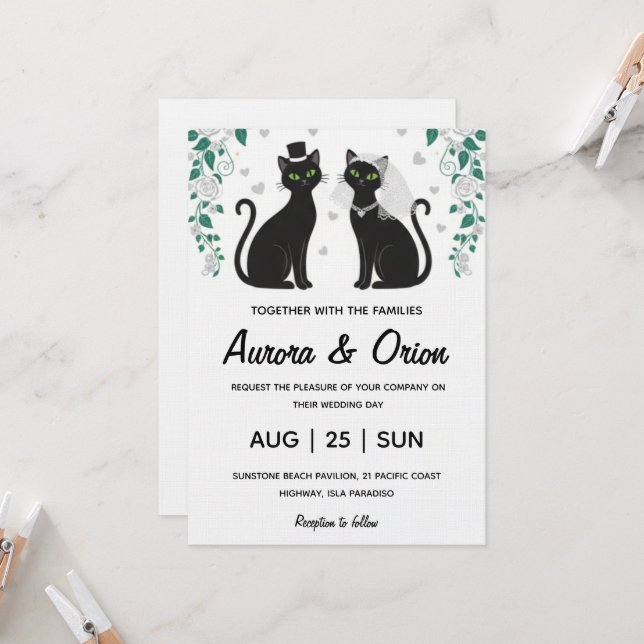Convites Elegant black cat wedding invitation (Frente/Verso In Situ)