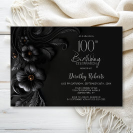 Convites Elegant Black Floral 100th Birthday Party
