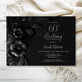 Convites Elegant Black Floral 60th Birthday Party